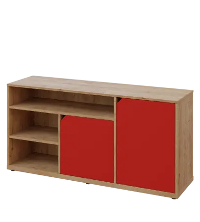 KU2-15DN3 P skříňka nízká 2-dveřová, nika, 740x1522x400, provedení pravé, dub lite/červená